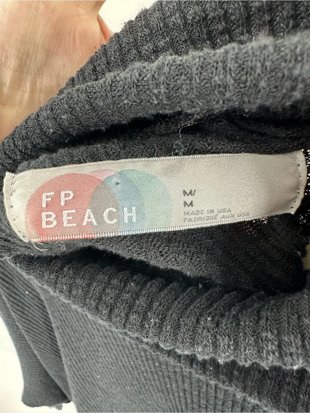 Free People Beach World Traveler Split Back Top Size Medium Cowl Neck Boho Black
